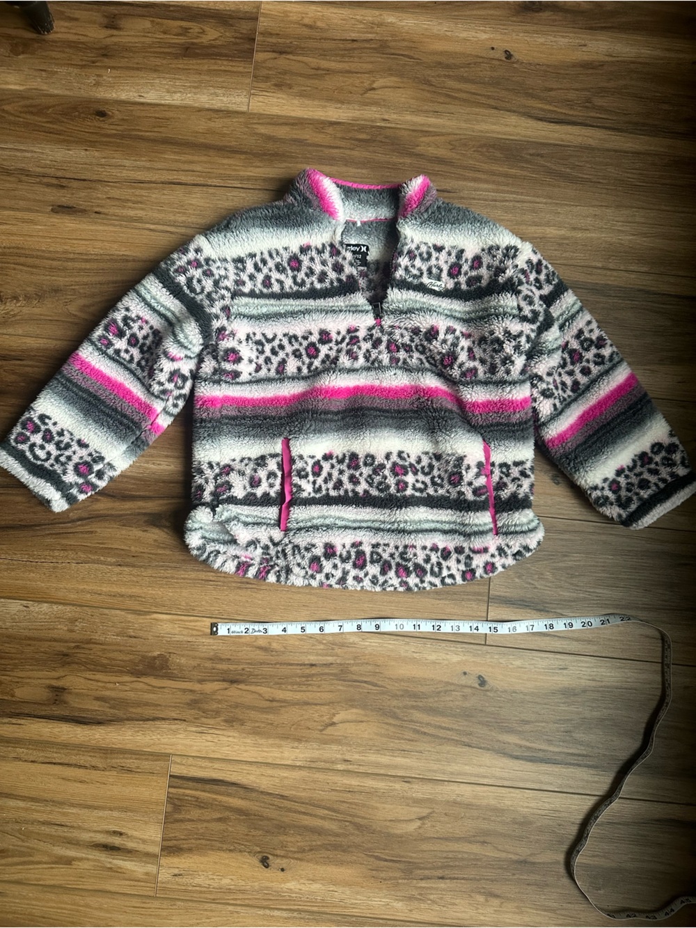 Hurly Fleece half zip with Pink & Gray Leopard Stripes